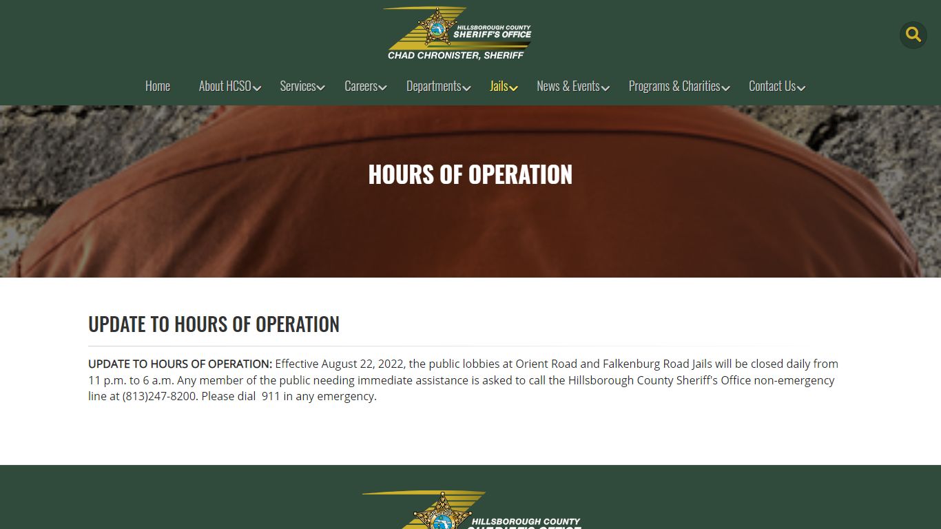 Hours of Operation | HCSO, Tampa FL